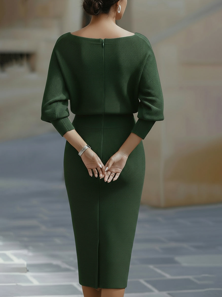 Amyy | Vestido MIDI De Punto Texturizado Con Mangas De Murciélago