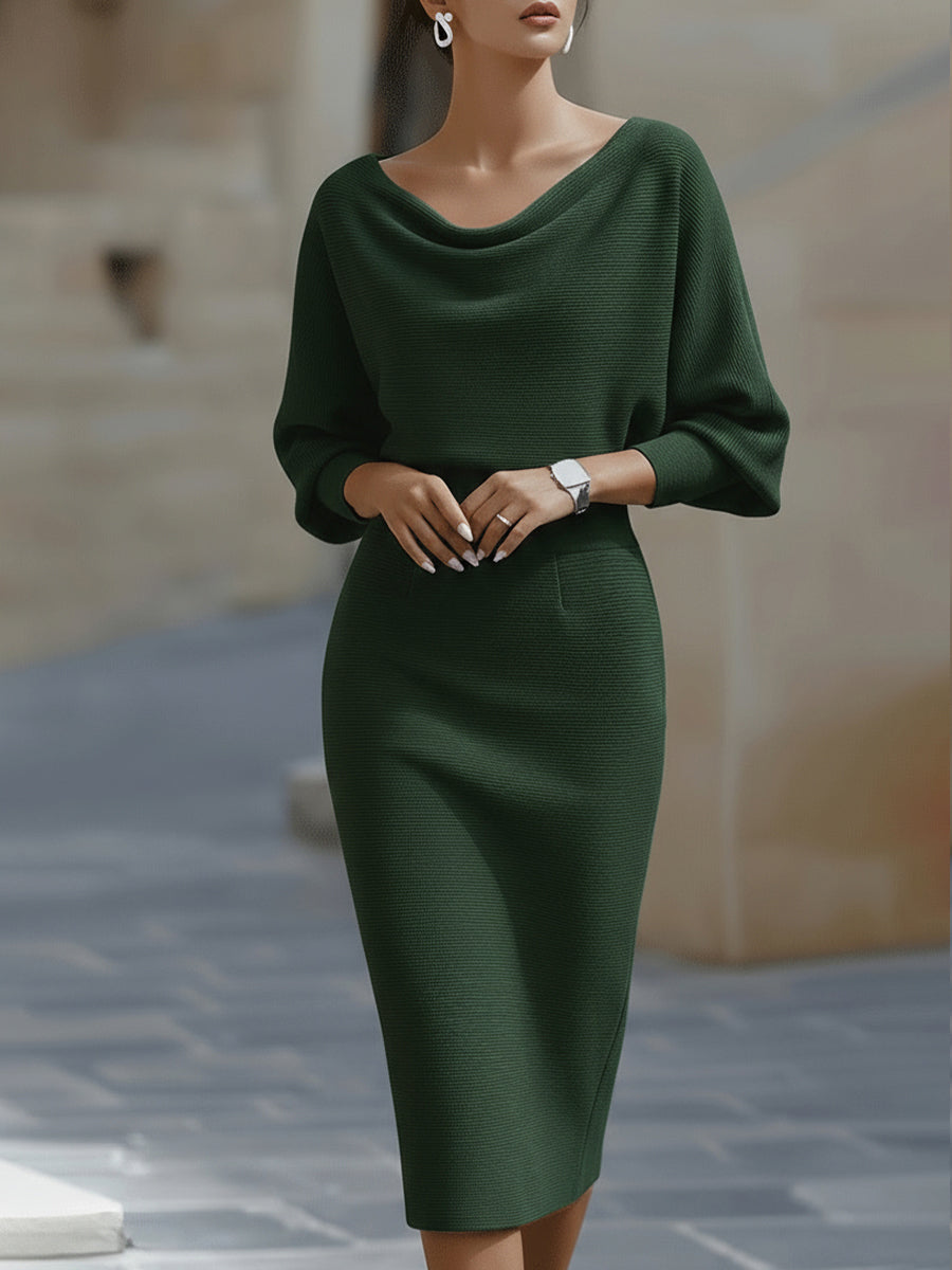 Amyy | Vestido MIDI De Punto Texturizado Con Mangas De Murciélago