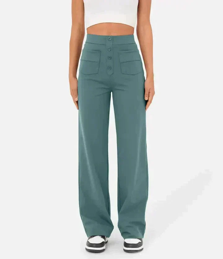 Elkee | Pantalones De Cintura Alta Pierna Ancha