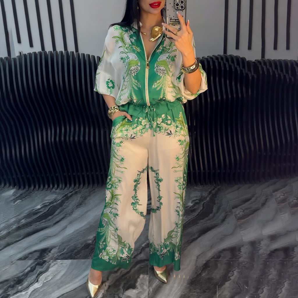 Katya | Conjunto De Pantalón Con Cremallera Frontal Y Estampado Floral
