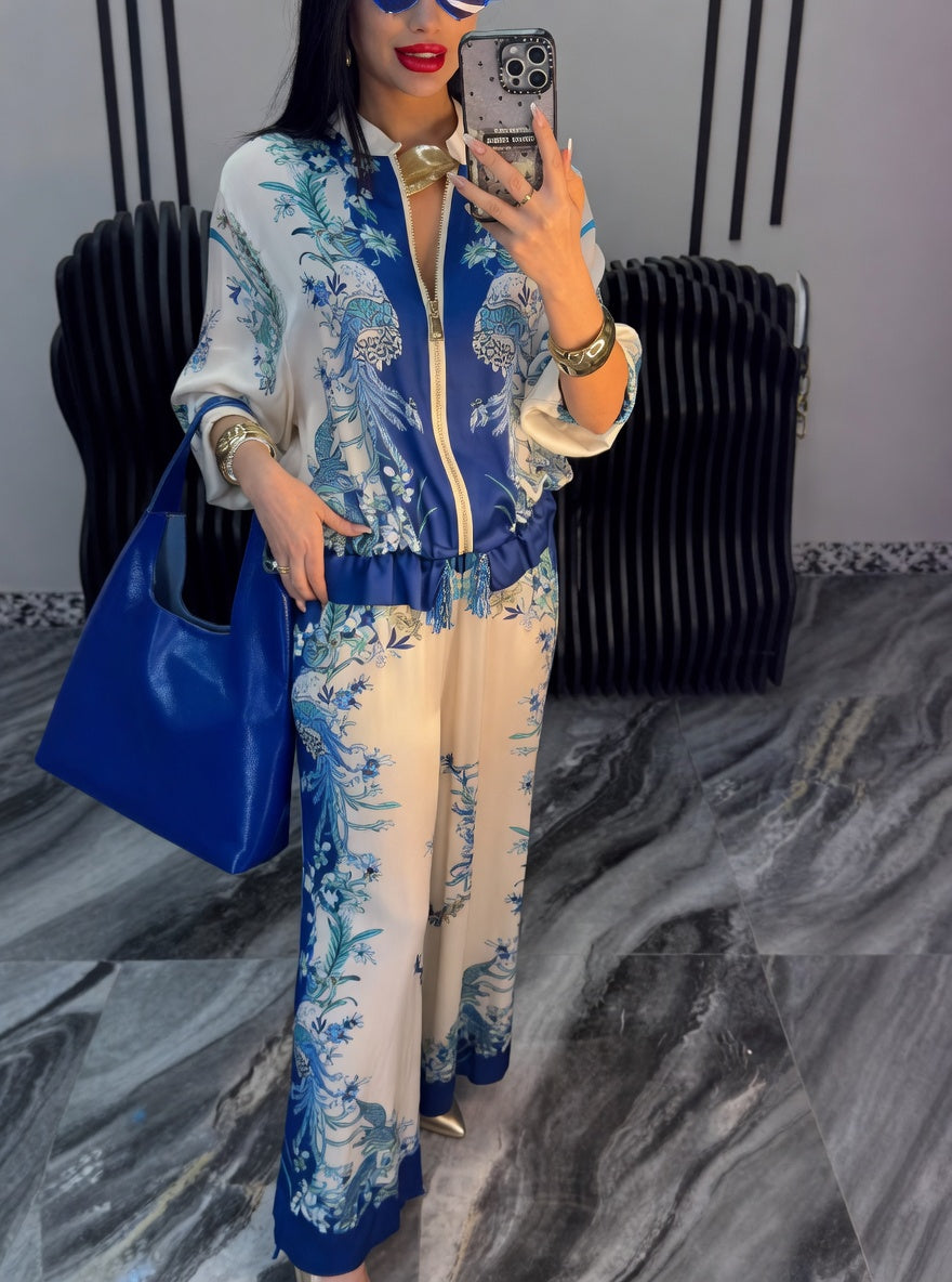 Katya | Conjunto De Pantalón Con Cremallera Frontal Y Estampado Floral
