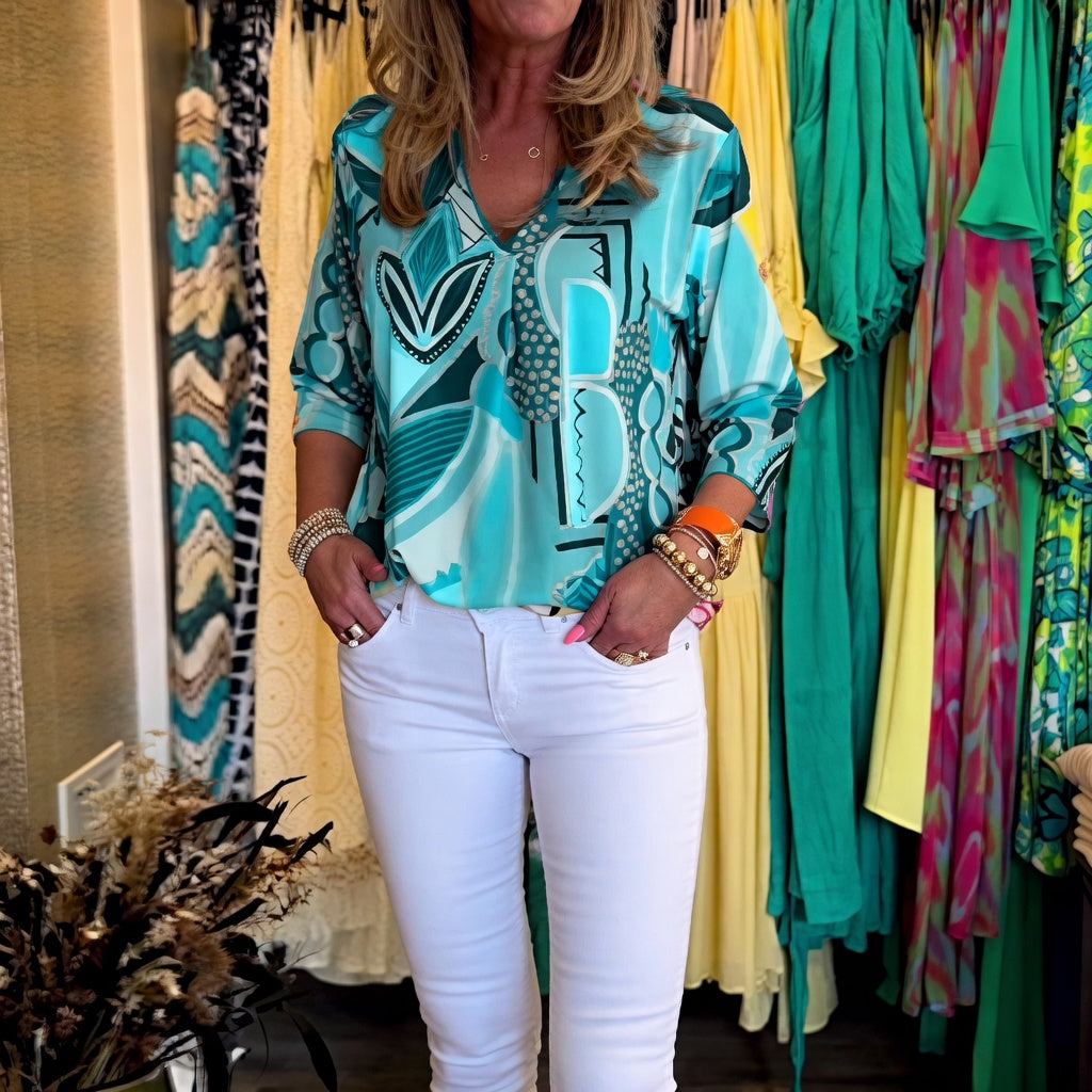 Marlain | Blusa Holgada Con Cuello en V Y Estampado Abstracto