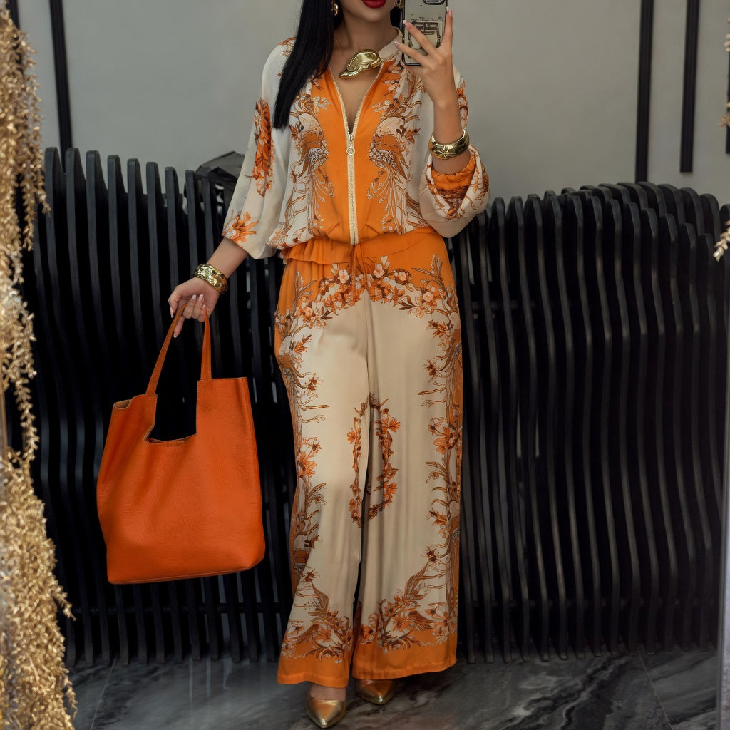 Katya | Conjunto De Pantalón Con Cremallera Frontal Y Estampado Floral