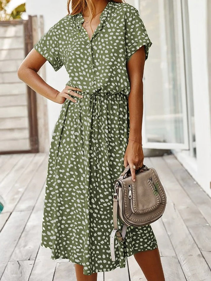 Carine | Vestido Estampado de Manga Corta Cuello V