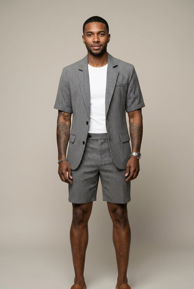 Jairald | Conjunto De Blazer Y Pantalones Cortos a Cuadros De Manga Corta