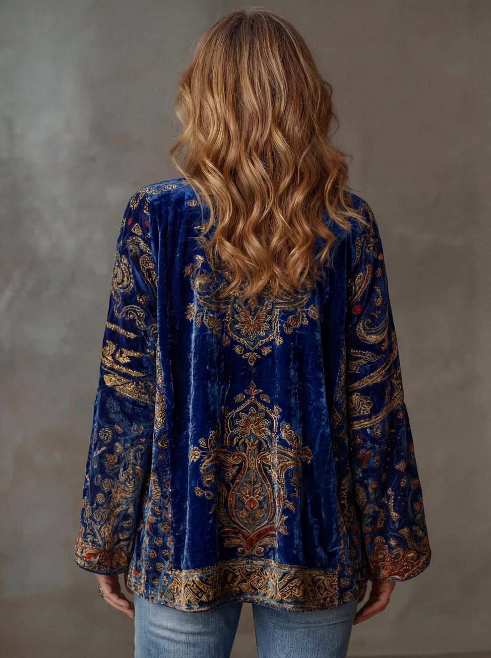 Elyska - Chaqueta kimono de manga larga con estampado y abertura frontal