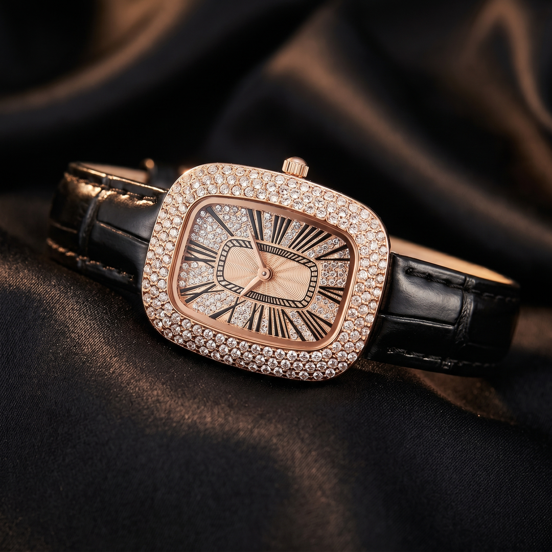 Vítor | Reloj rectangular con bisel de cristal y correa roja