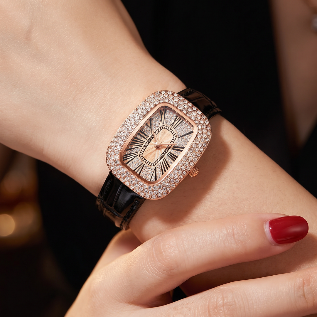 Vítor | Reloj rectangular con bisel de cristal y correa roja