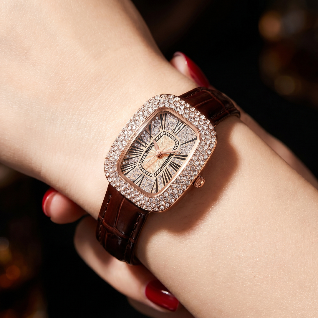 Vítor | Reloj rectangular con bisel de cristal y correa roja