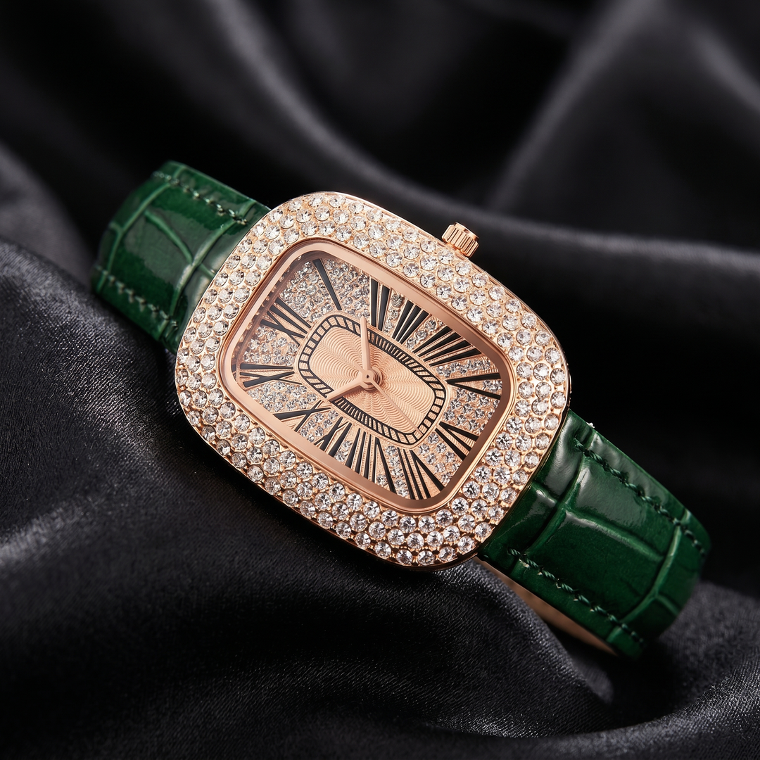 Vítor | Reloj rectangular con bisel de cristal y correa roja