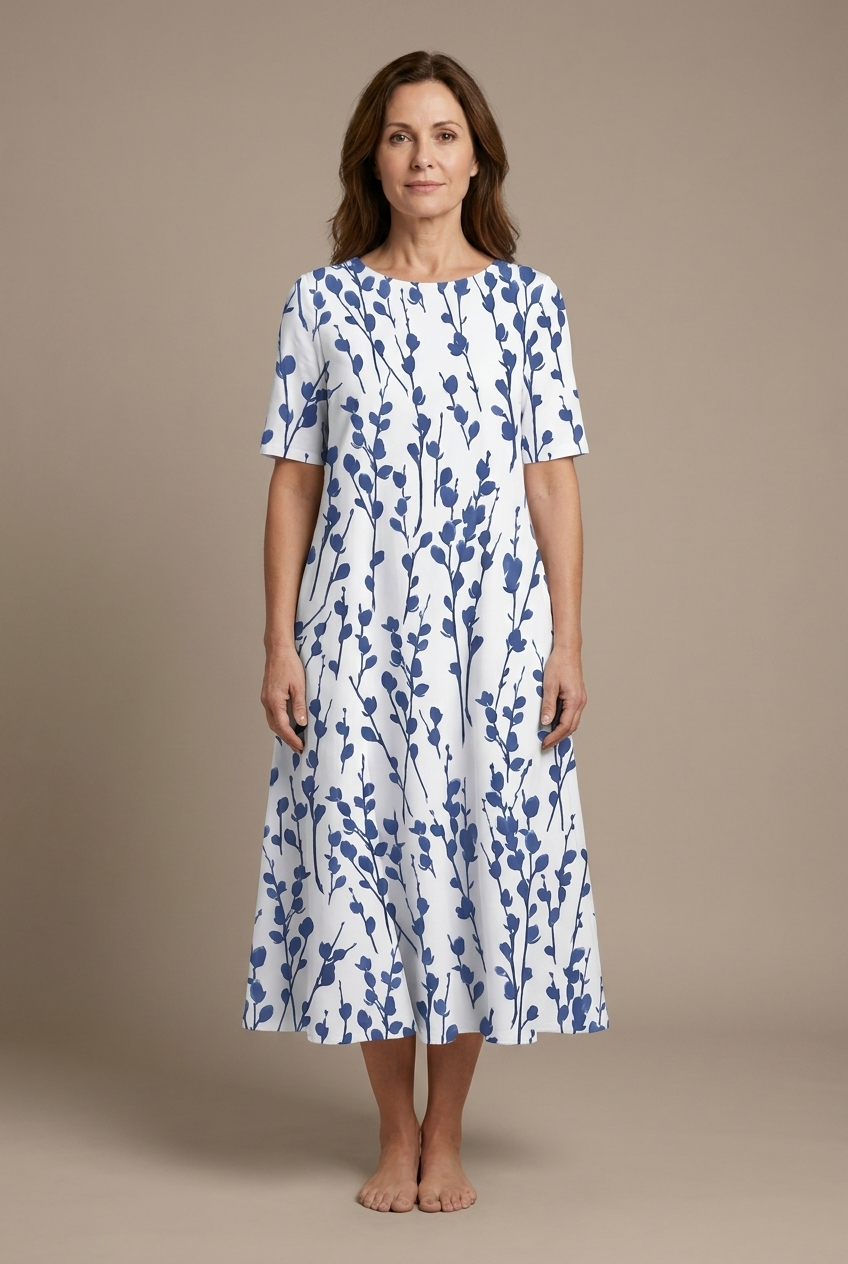 Kwanza | Vestido Midi De Manga Corta Con Estampado Floral