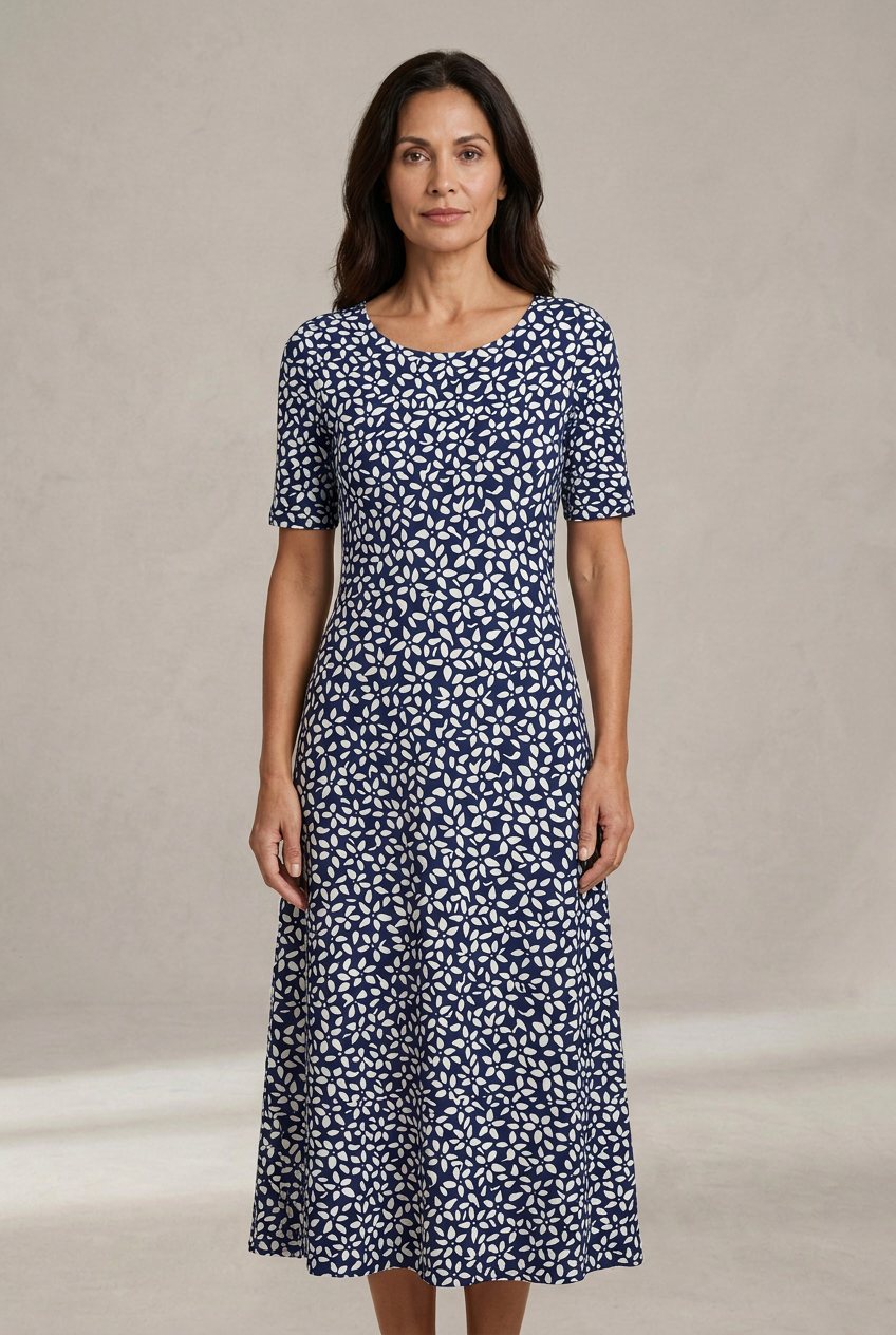 Kwanza | Vestido Midi De Manga Corta Con Estampado Floral