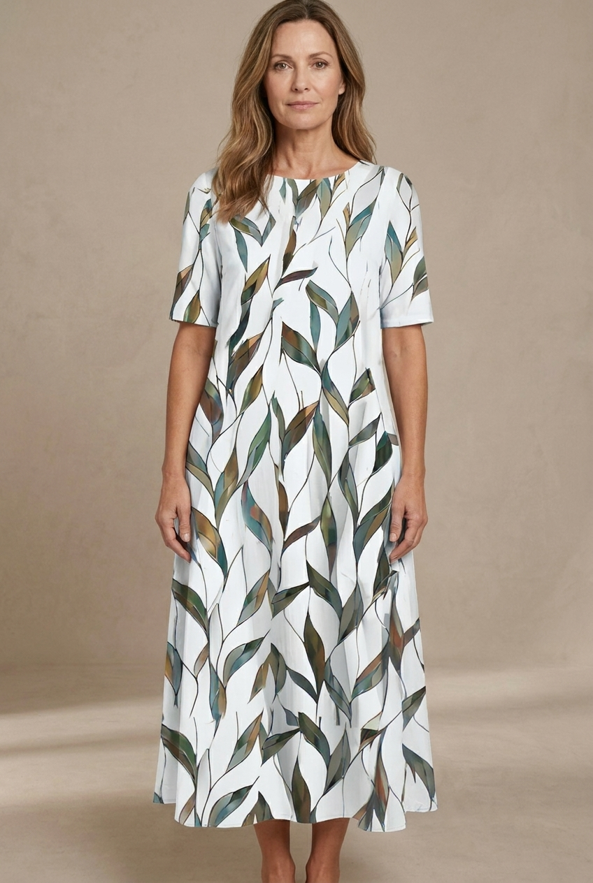 Kwanza | Vestido Midi De Manga Corta Con Estampado Floral