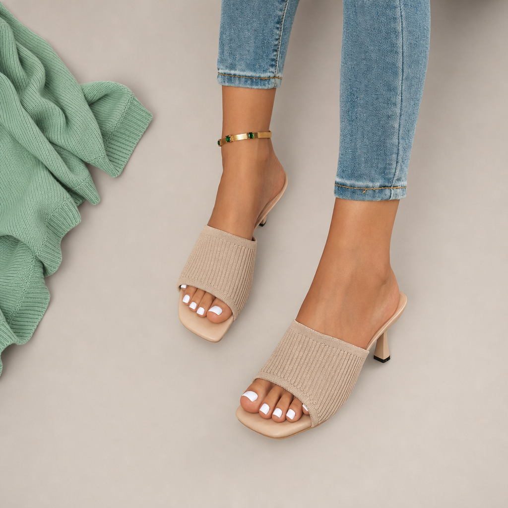 Jolinda | Mules de Punto Con Talón Grueso y Puntera Abierta