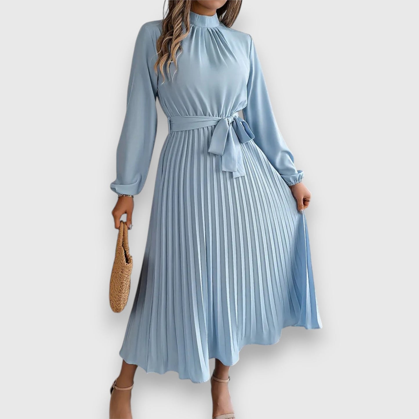 Lisa | Vestido Midi Plisado de Manga Larga