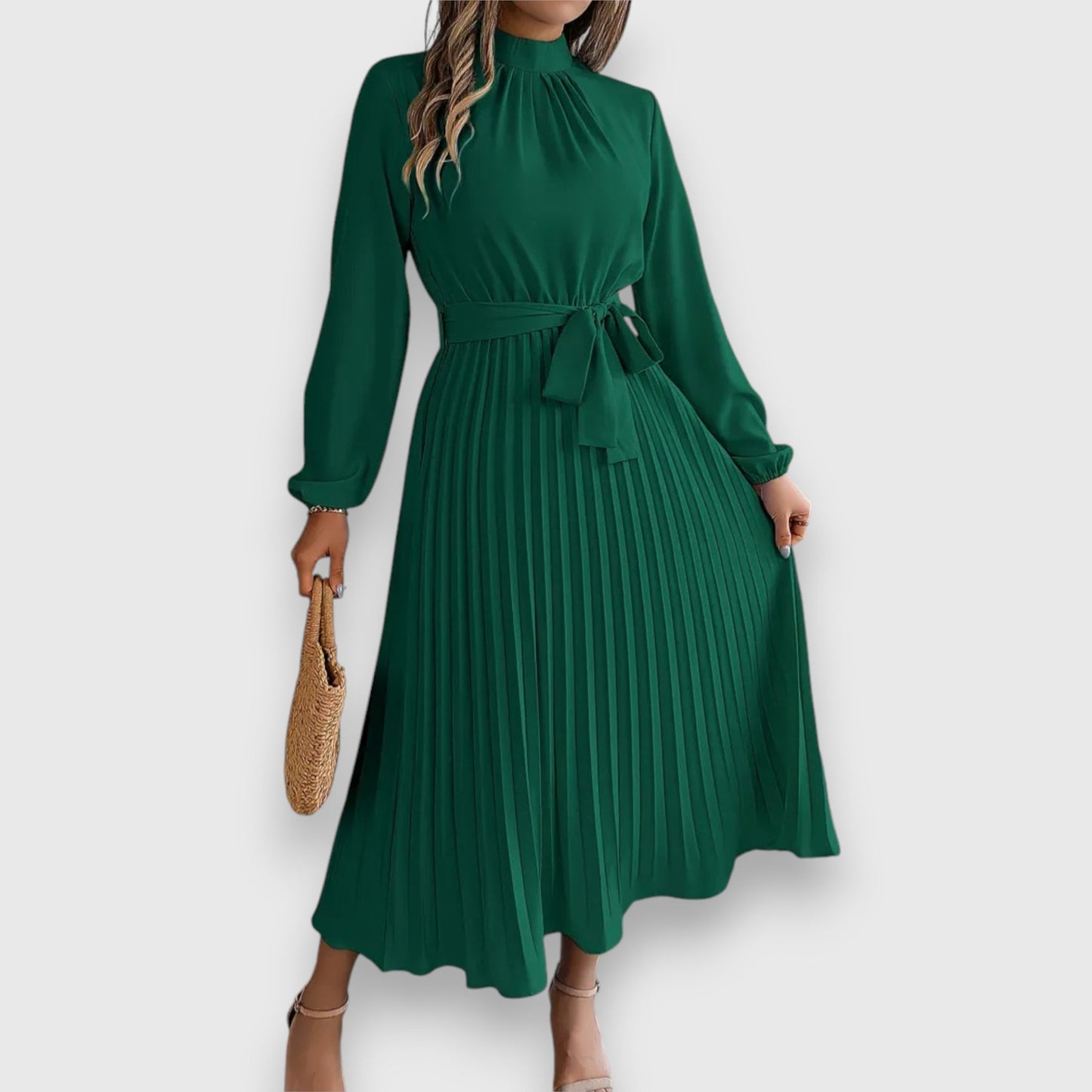 Lisa | Vestido Midi Plisado de Manga Larga