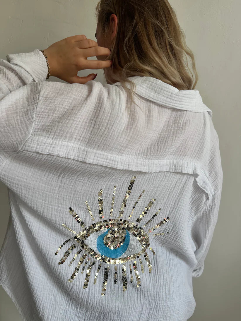 Eliza - Camiseta Oversize de Manga Larga con Estampado en la Espalda