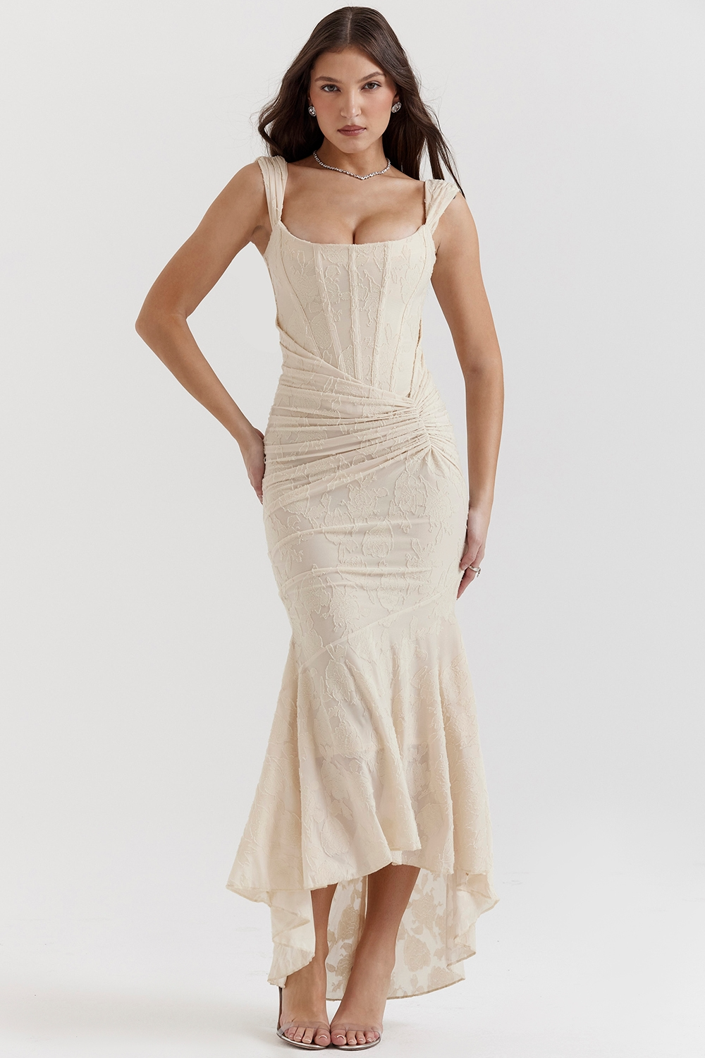 Traudel | Vestido MIDI De Jacquard Floral Con Escote Cuadrado