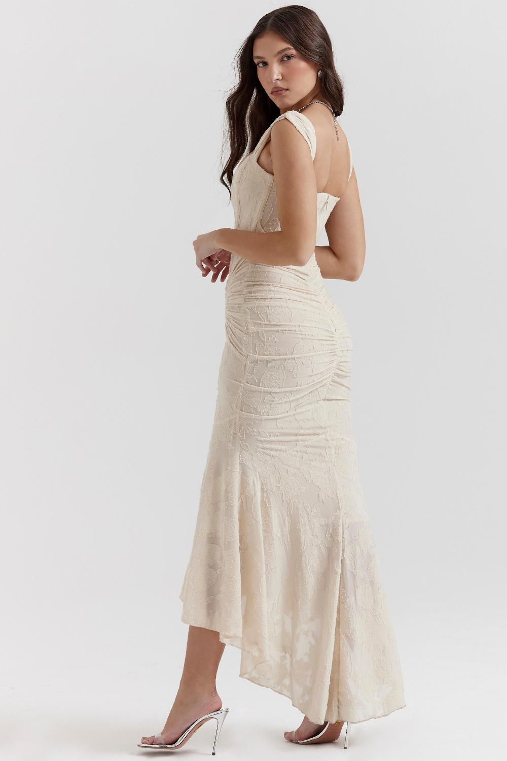 Traudel | Vestido MIDI De Jacquard Floral Con Escote Cuadrado