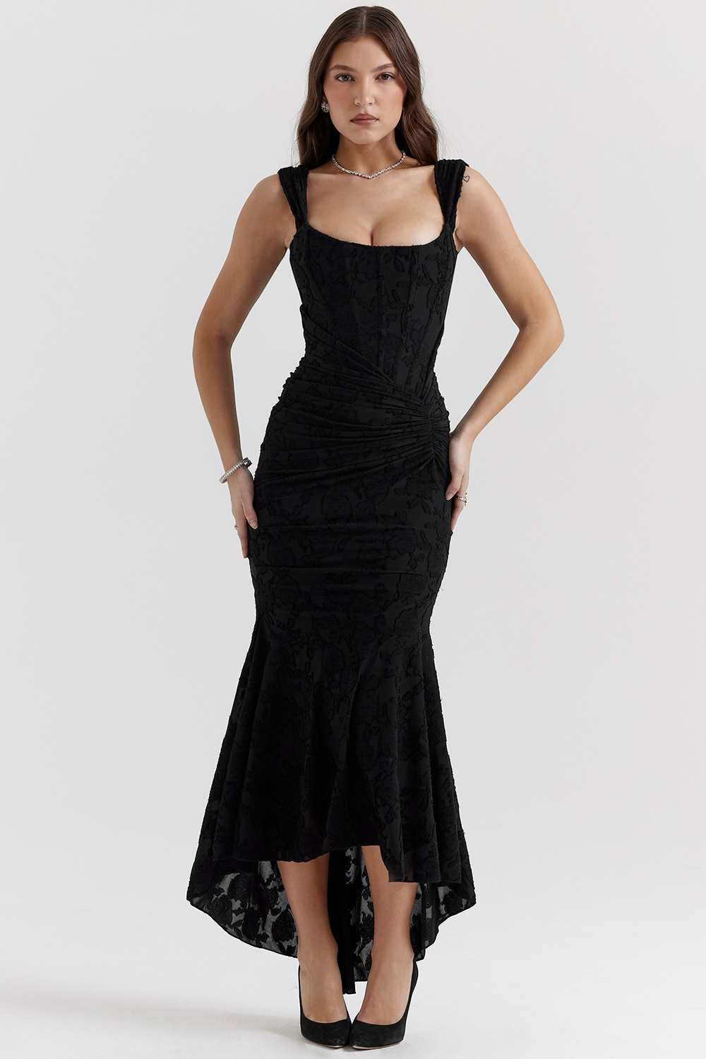 Traudel | Vestido MIDI De Jacquard Floral Con Escote Cuadrado