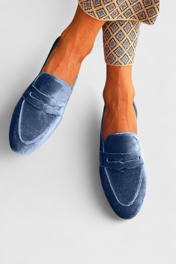 Navarro - Mocasines tipo «penny» de terciopelo azul