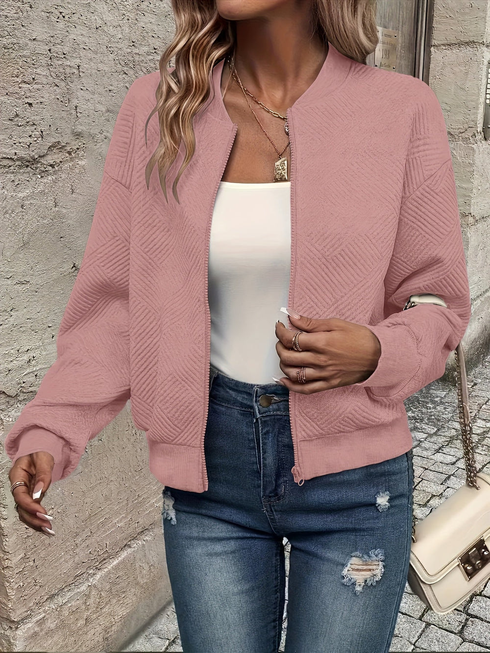 Shahna | Chaqueta Bomber Con Cremallera Frontal y Textura