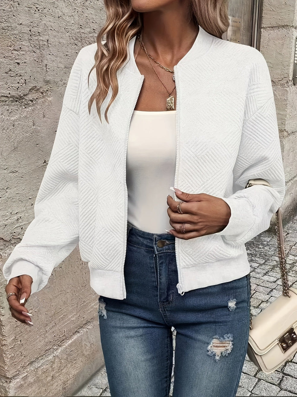 Shahna | Chaqueta Bomber Con Cremallera Frontal y Textura
