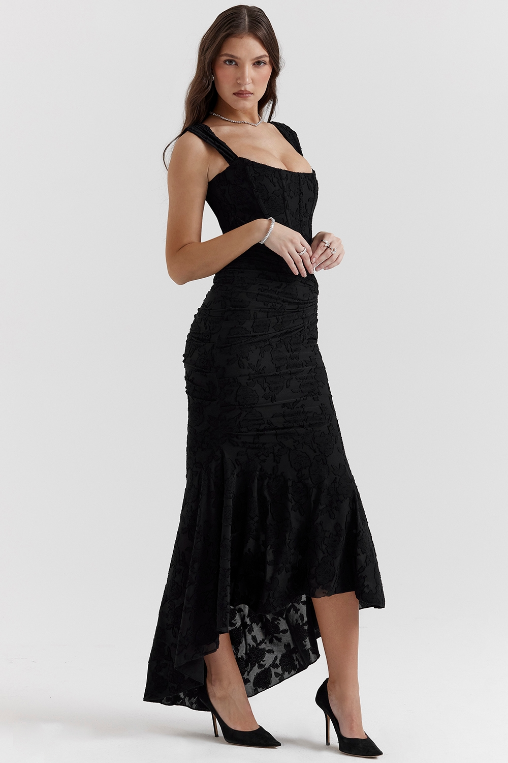 Traudel | Vestido MIDI De Jacquard Floral Con Escote Cuadrado