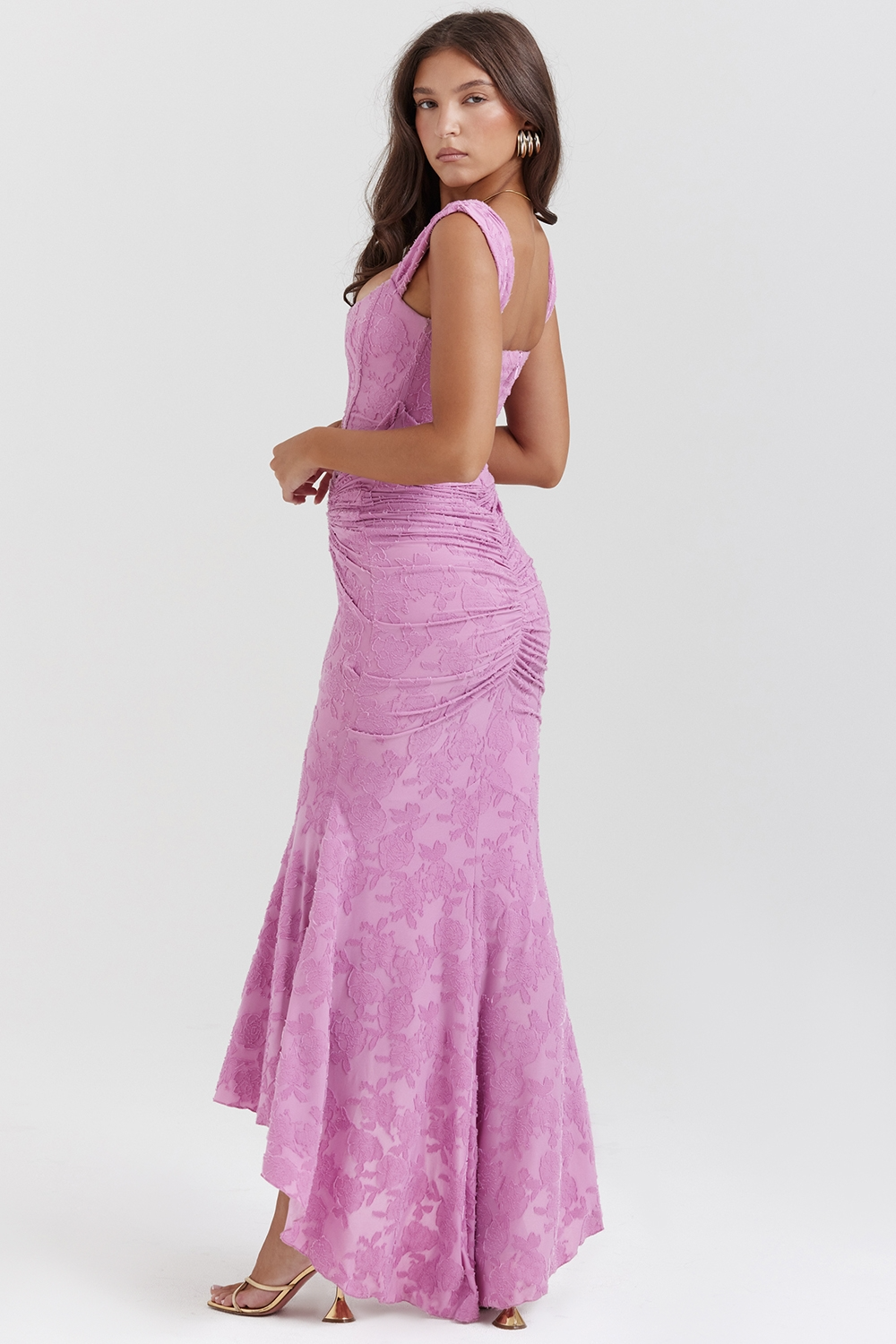 Traudel | Vestido MIDI De Jacquard Floral Con Escote Cuadrado