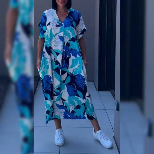 Bastiana | Vestido Midi Estampado de Manga Corta