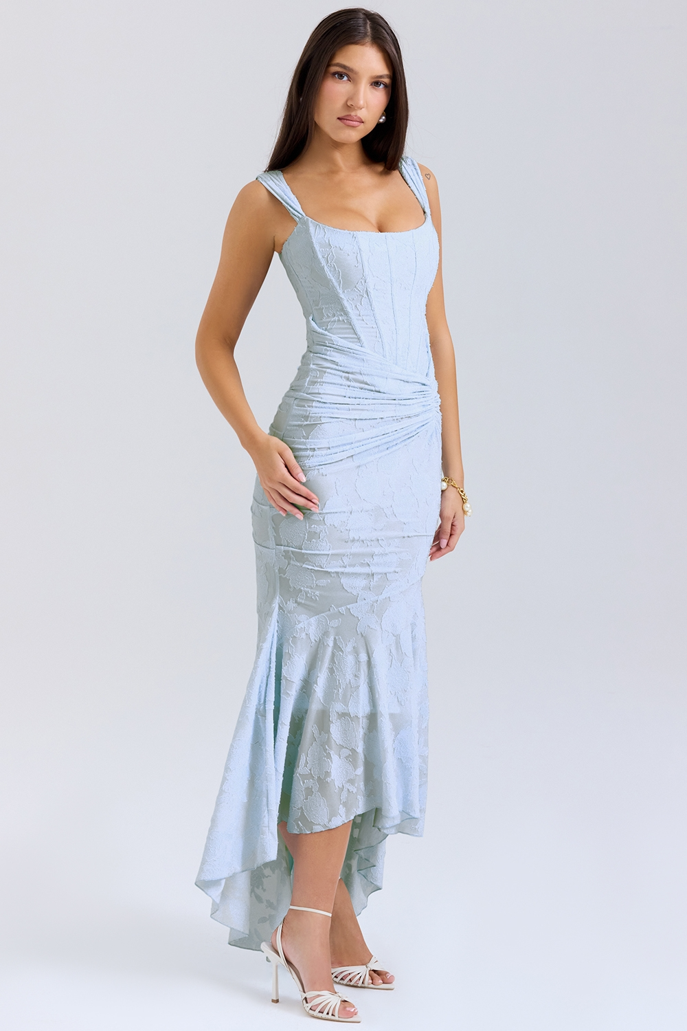 Traudel | Vestido MIDI De Jacquard Floral Con Escote Cuadrado