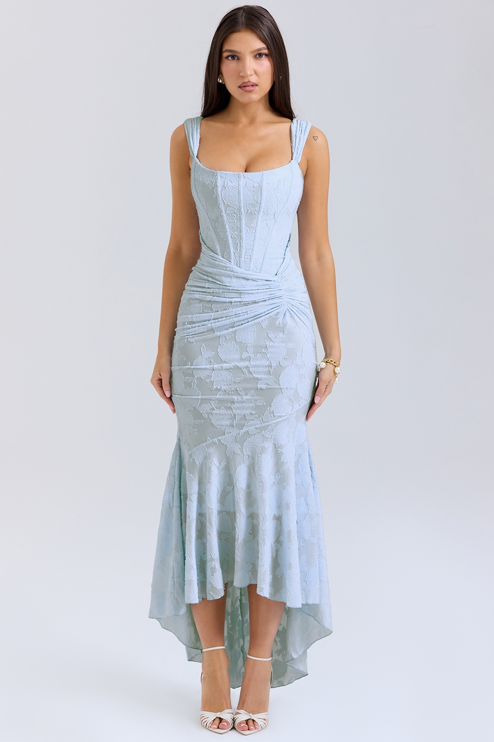 Traudel | Vestido MIDI De Jacquard Floral Con Escote Cuadrado