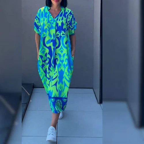Bastiana | Vestido Midi Estampado de Manga Corta
