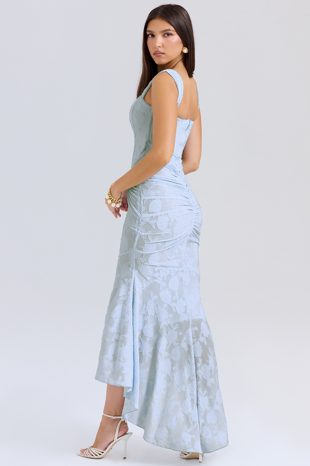 Traudel | Vestido MIDI De Jacquard Floral Con Escote Cuadrado