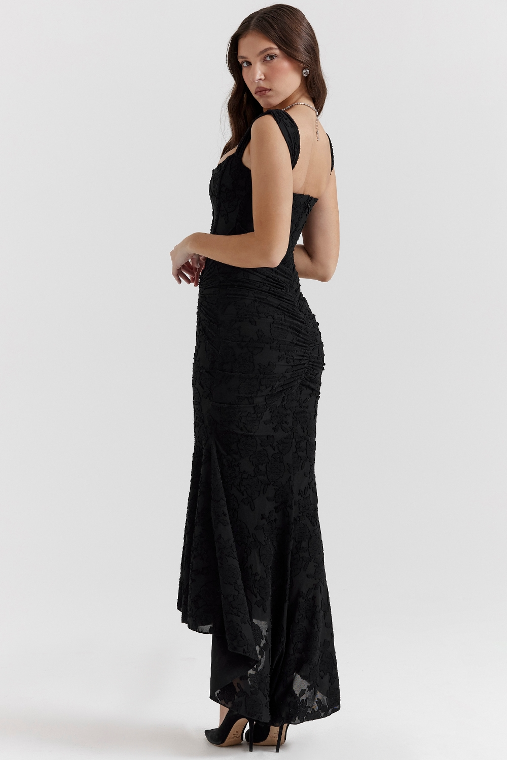 Traudel | Vestido MIDI De Jacquard Floral Con Escote Cuadrado
