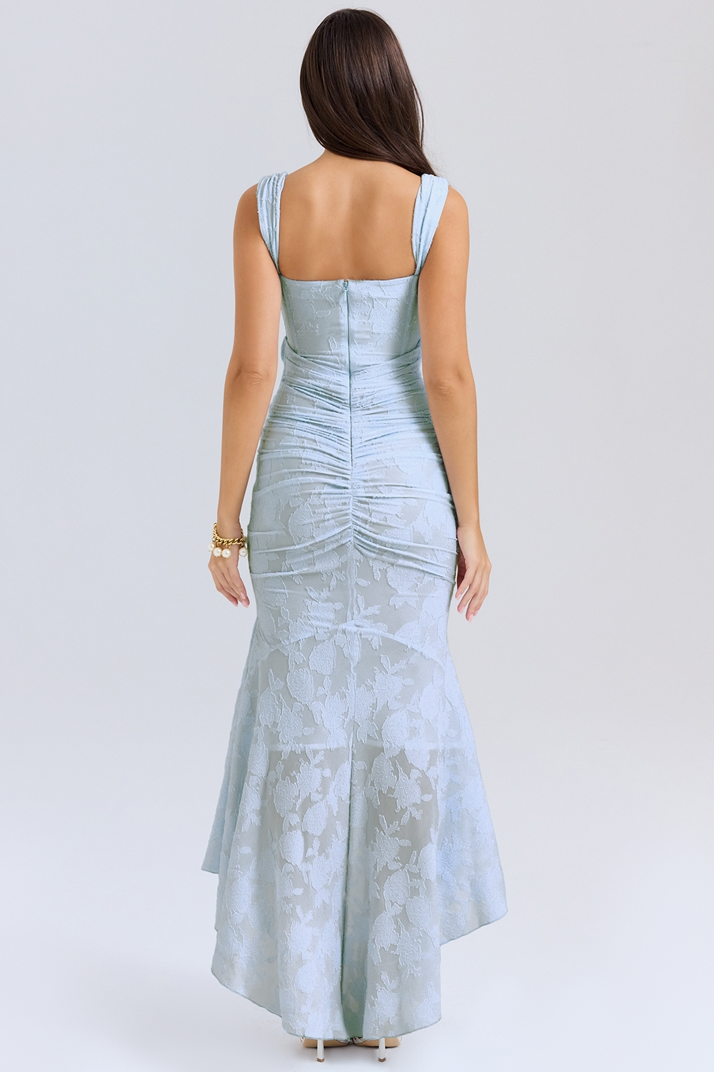 Traudel | Vestido MIDI De Jacquard Floral Con Escote Cuadrado