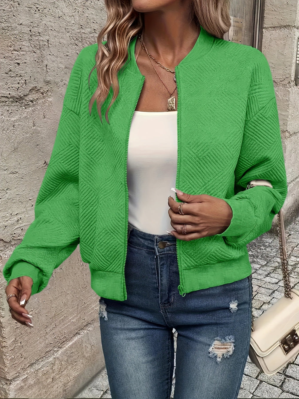 Shahna | Chaqueta Bomber Con Cremallera Frontal y Textura