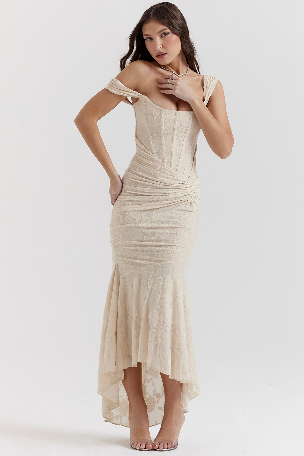 Traudel | Vestido MIDI De Jacquard Floral Con Escote Cuadrado