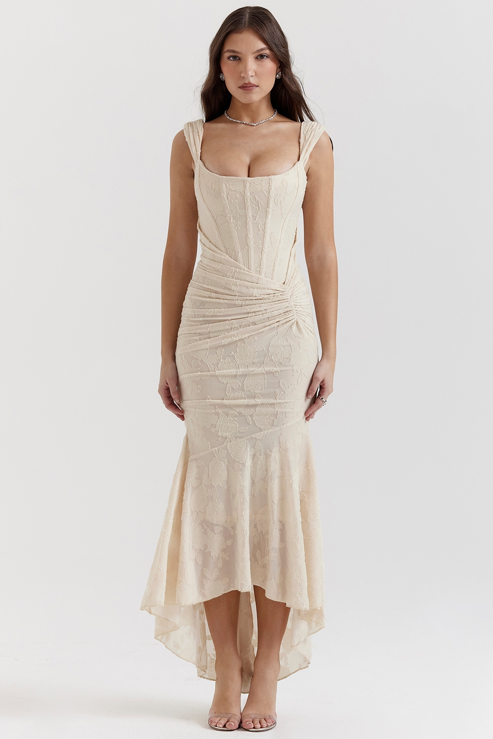 Traudel | Vestido MIDI De Jacquard Floral Con Escote Cuadrado