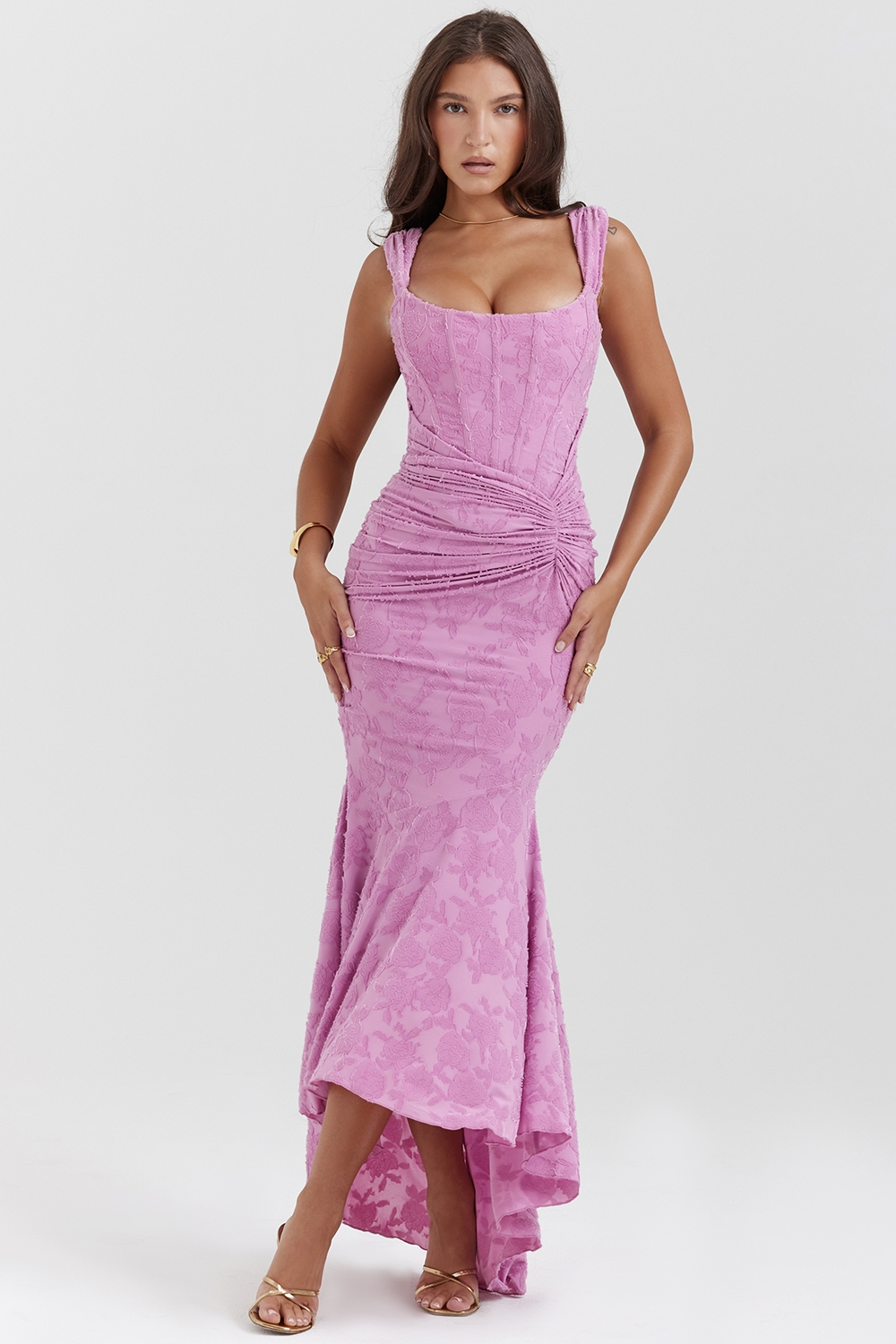 Traudel | Vestido MIDI De Jacquard Floral Con Escote Cuadrado
