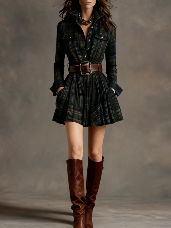 Keshet | Vestido Mini De Cuadros Con Cinturón