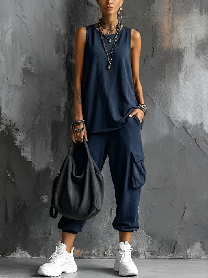 Ashlea | Conjunto de top sin Mangas de Corte Holgado y Pantalones Joggers Cargo