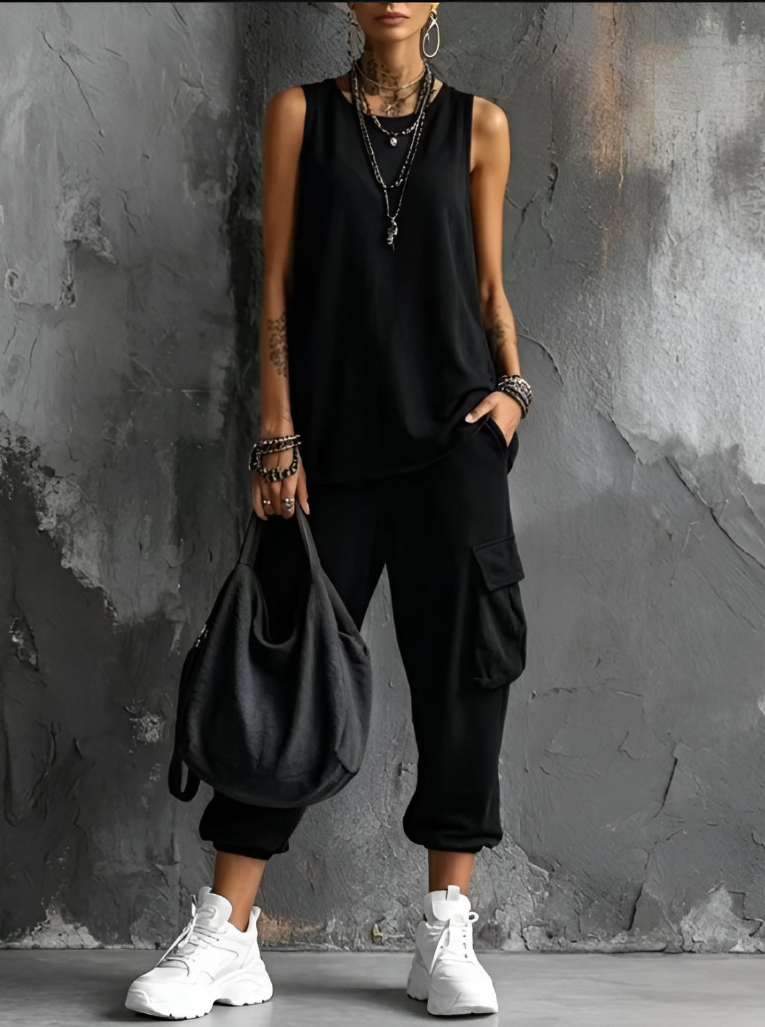 Leina | Conjunto De Dos Piezas: Camiseta Sin Mangas Y Pantalón Jogger Tipo Cargo