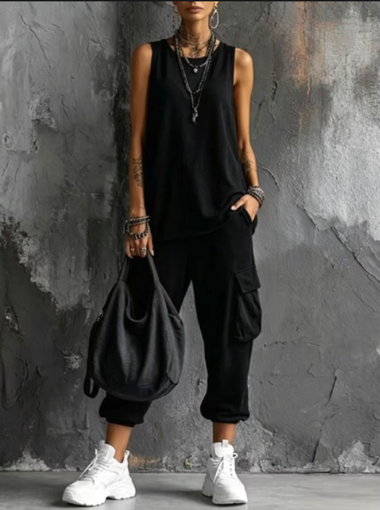 Ashlea | Conjunto de top sin Mangas de Corte Holgado y Pantalones Joggers Cargo