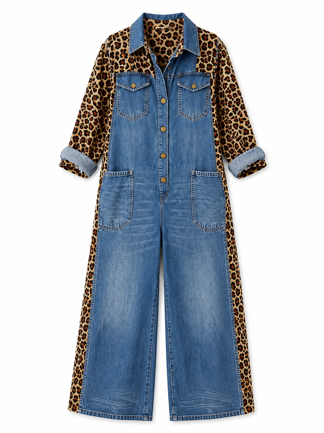 Yasmeen | Mono de Vaqueros de Corte Ancho con Estampado de Leopardo