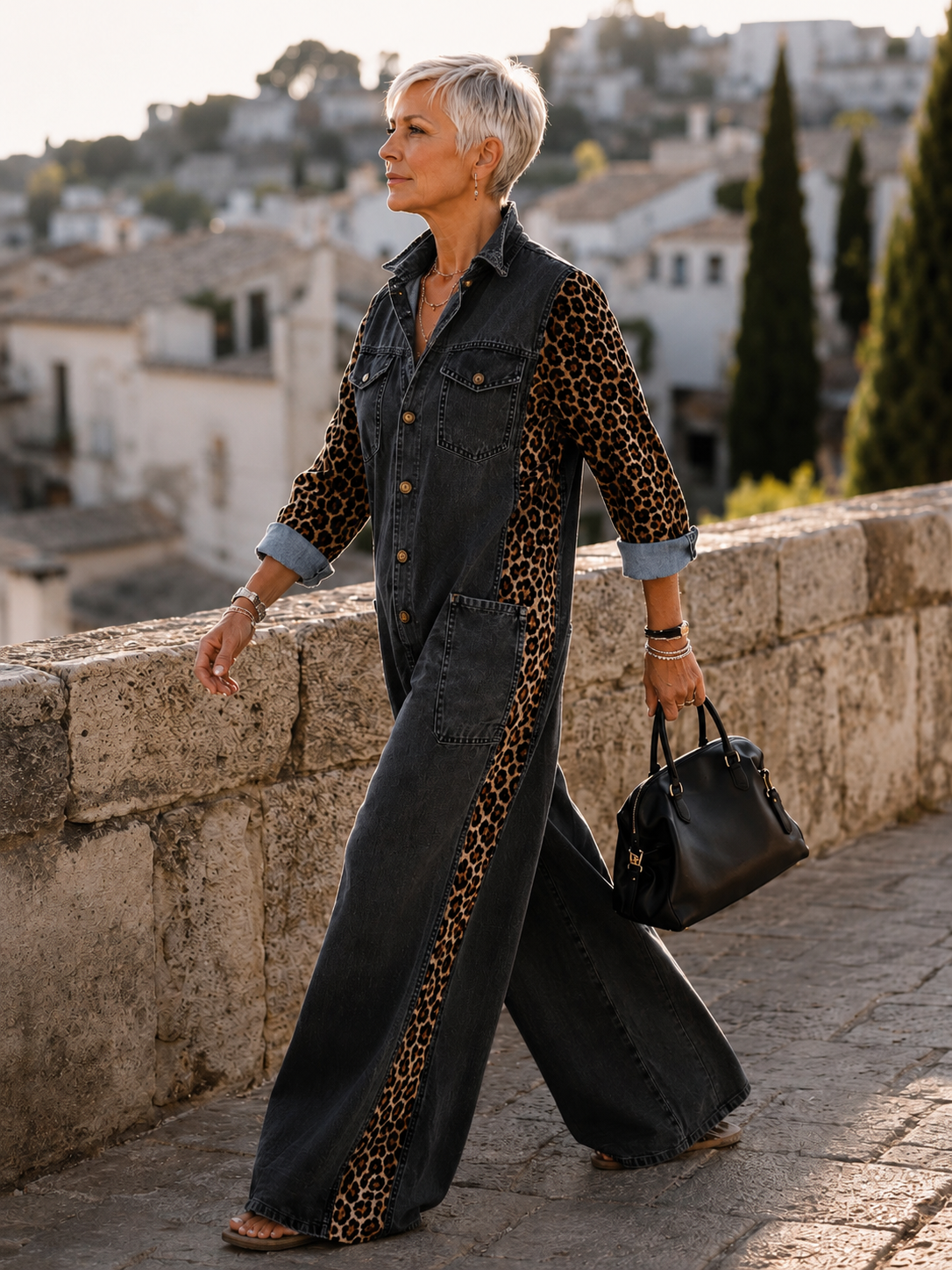 Yasmeen | Mono de Vaqueros de Corte Ancho con Estampado de Leopardo