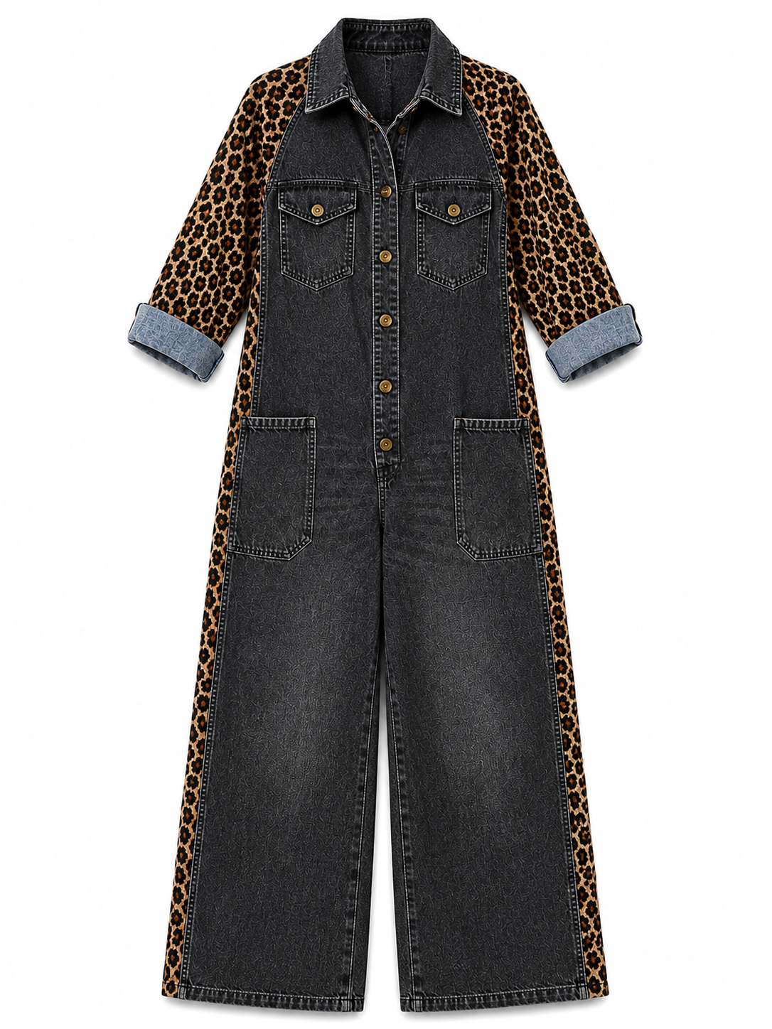 Yasmeen | Mono de Vaqueros de Corte Ancho con Estampado de Leopardo