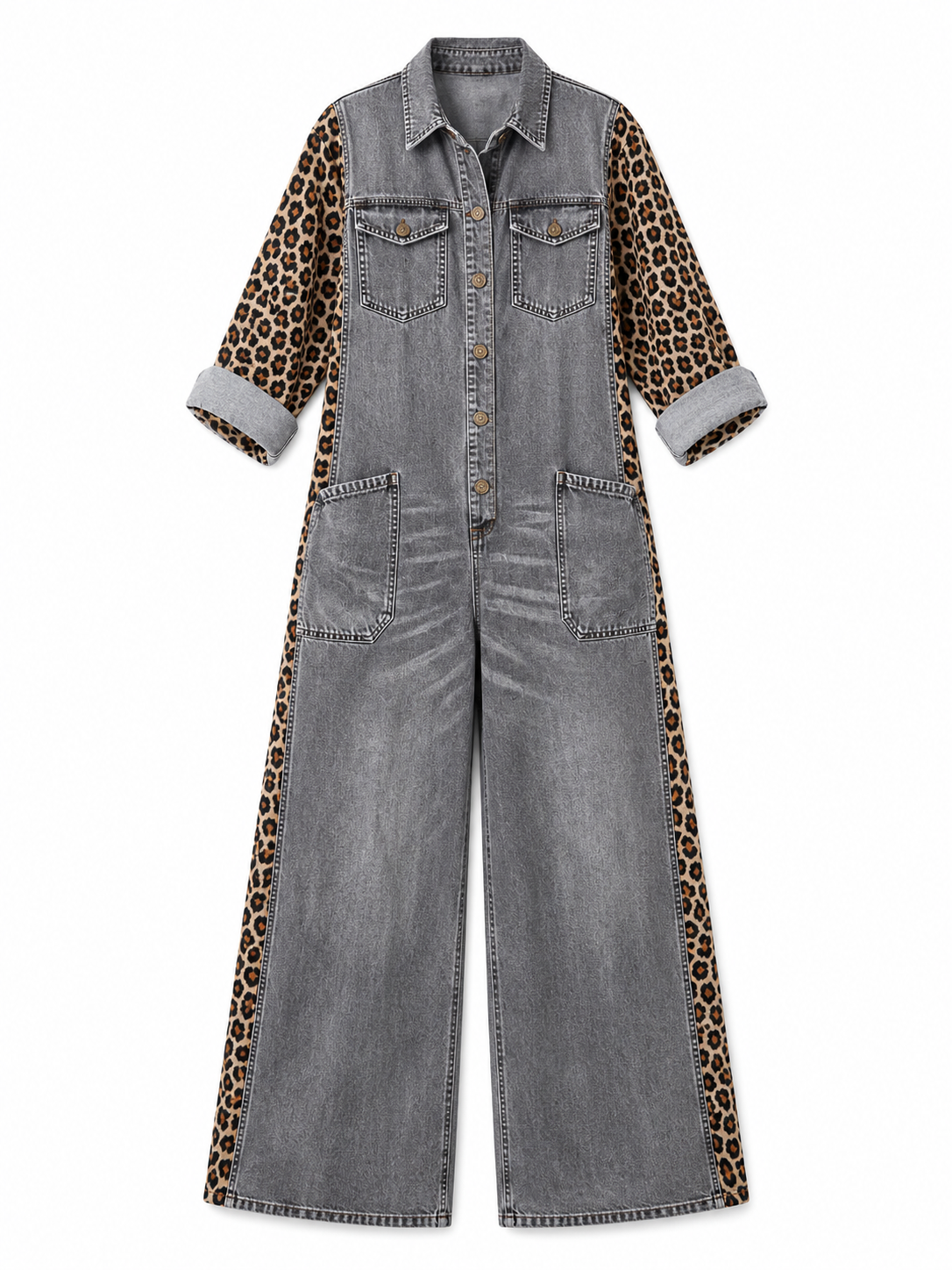 Yasmeen | Mono de Vaqueros de Corte Ancho con Estampado de Leopardo