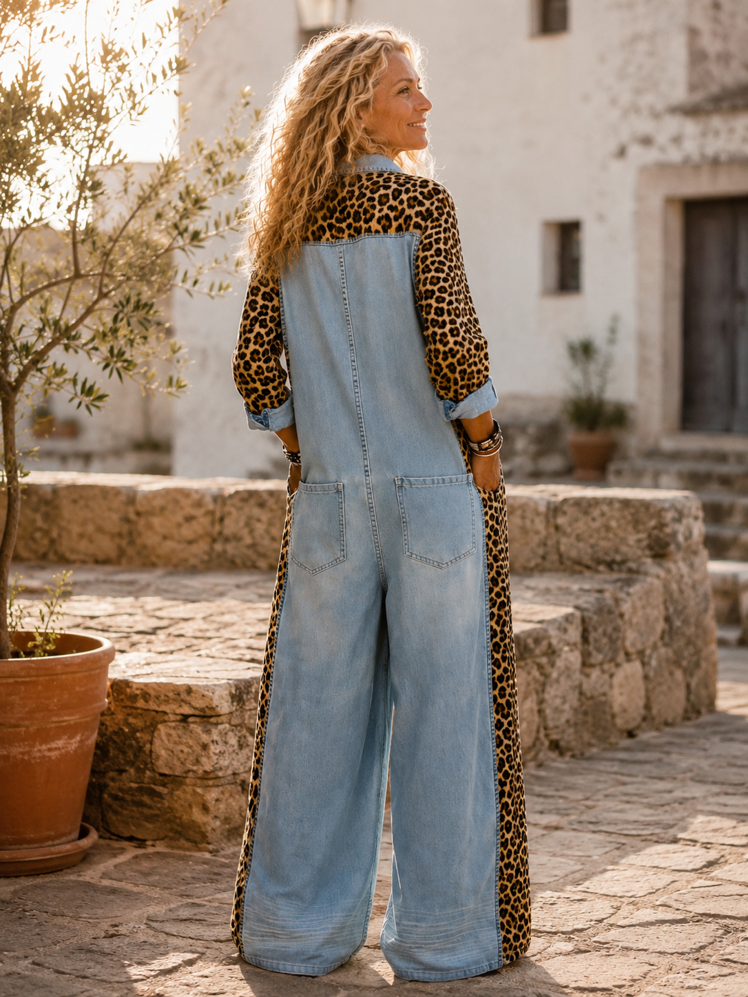 Yasmeen | Mono de Vaqueros de Corte Ancho con Estampado de Leopardo