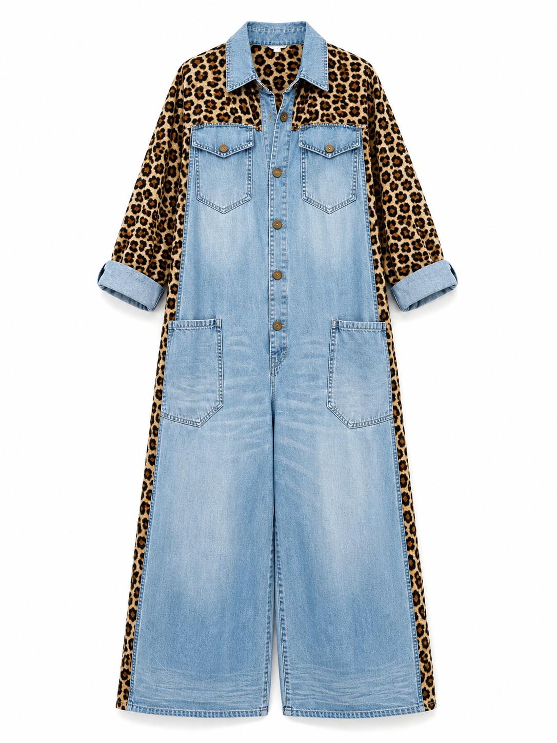 Yasmeen | Mono de Vaqueros de Corte Ancho con Estampado de Leopardo